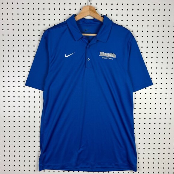 Memphis Tigers Nike Basketball Polo Shirt Medium Dri Fit Swoosh‎ Blue Coach - Picture 1 of 5